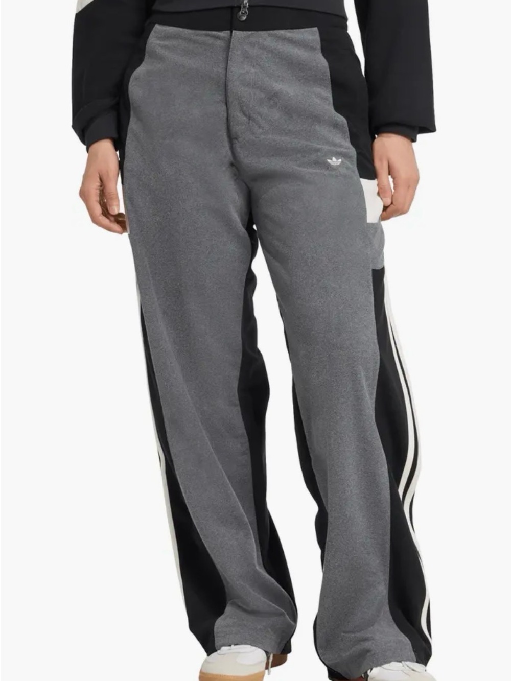 adidas Gray & Black Fleece Track Pants with White Stripe